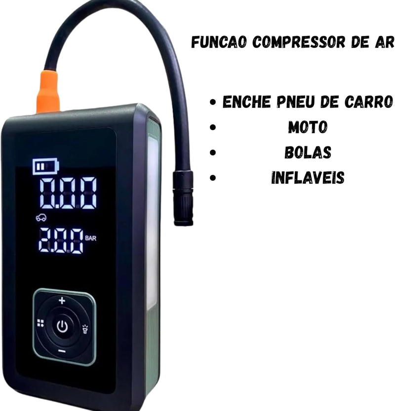 CARGA DE BATERIA + BOMBA DE AR PORTÁTIL + LANTERNA [3 em 1]