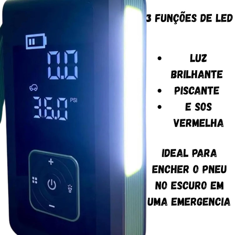 CARGA DE BATERIA + BOMBA DE AR PORTÁTIL + LANTERNA [3 em 1]