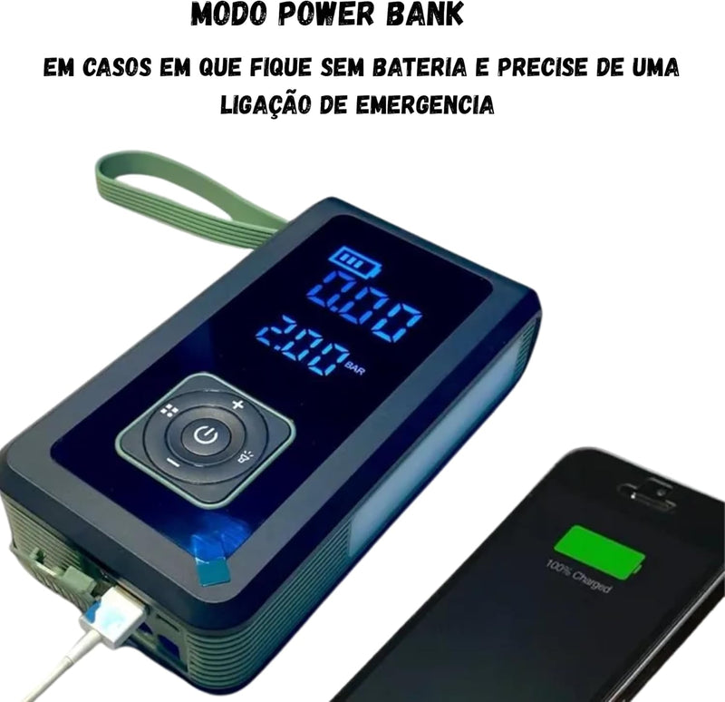 CARGA DE BATERIA + BOMBA DE AR PORTÁTIL + LANTERNA [3 em 1]